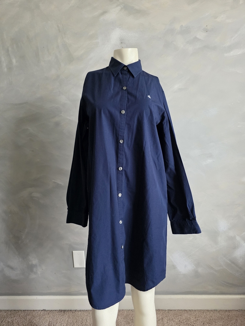 Lauren Ralph Lauren Pointy Collar Blue Cotton Shirt Dress Sz L